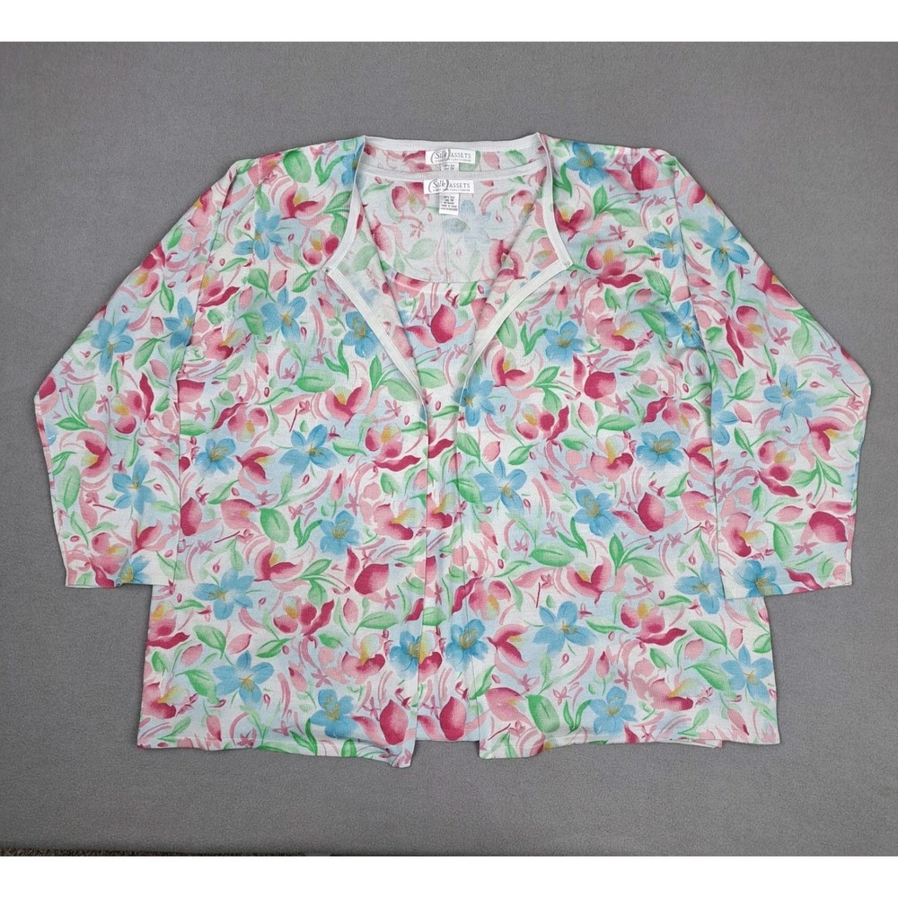 Vintage Diane Von Furstenberg Silk Floral Top Set Women's 1X Tank 2X Cardigan‎